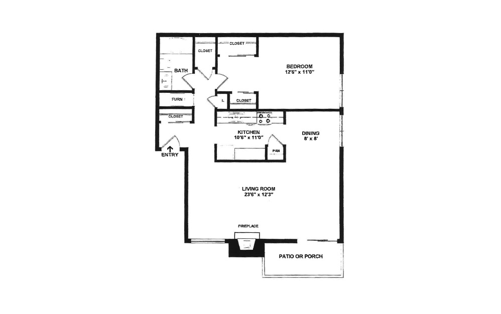 Alta - 1 bedroom floorplan layout with 1 bathroom and 833 square feet