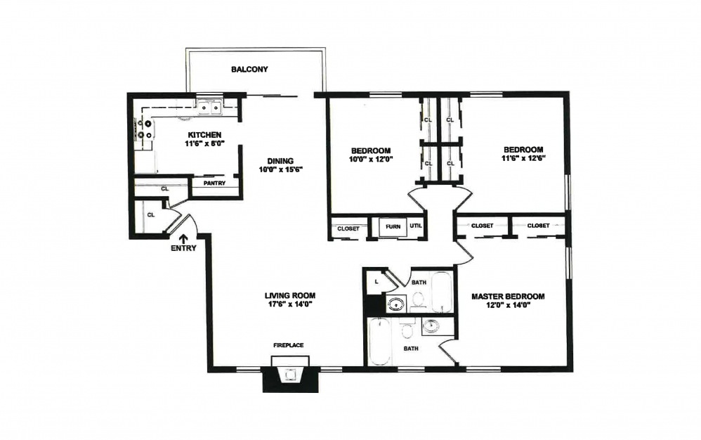 Escondito - 3 bedroom floorplan layout with 2 baths and 1351 square feet.