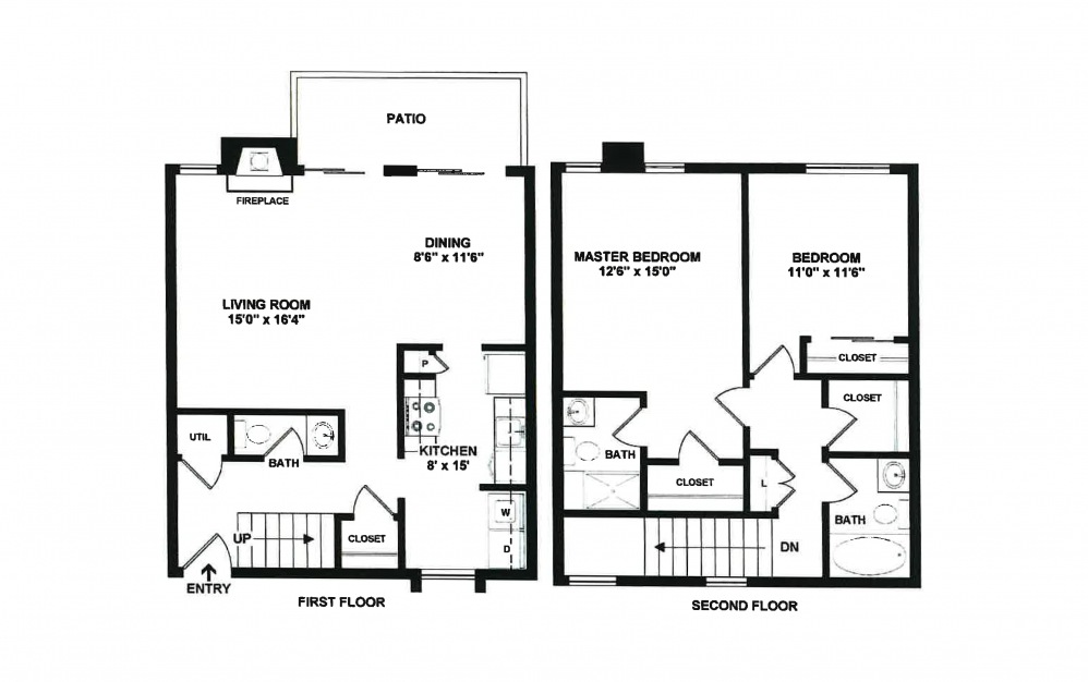 Gardendale - 2 bedroom floorplan layout with 2.5 baths and 1325 square feet.
