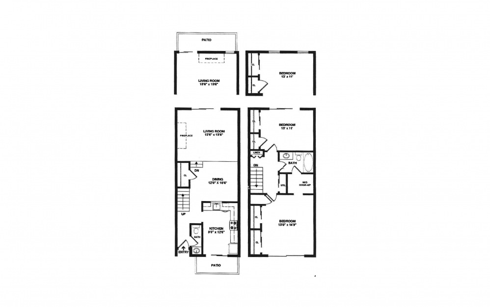 Hollendale - 2 bedroom floorplan layout with 1.5 bath and 1151 square feet.
